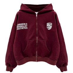 911 BURGUNDY ZIPPED HOODIE