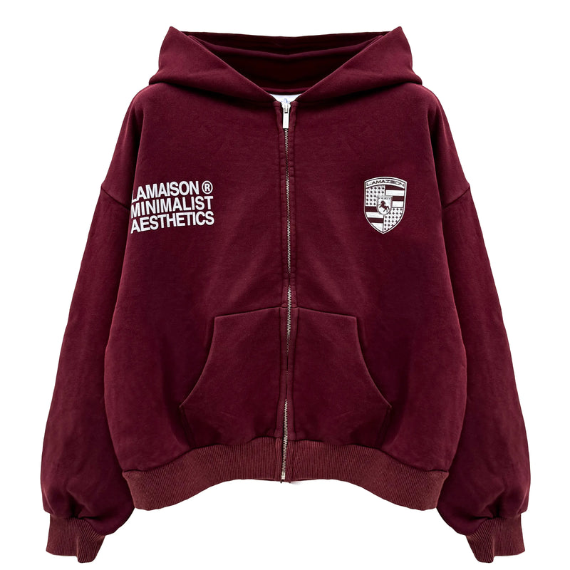 911 BURGUNDY ZIPPED HOODIE