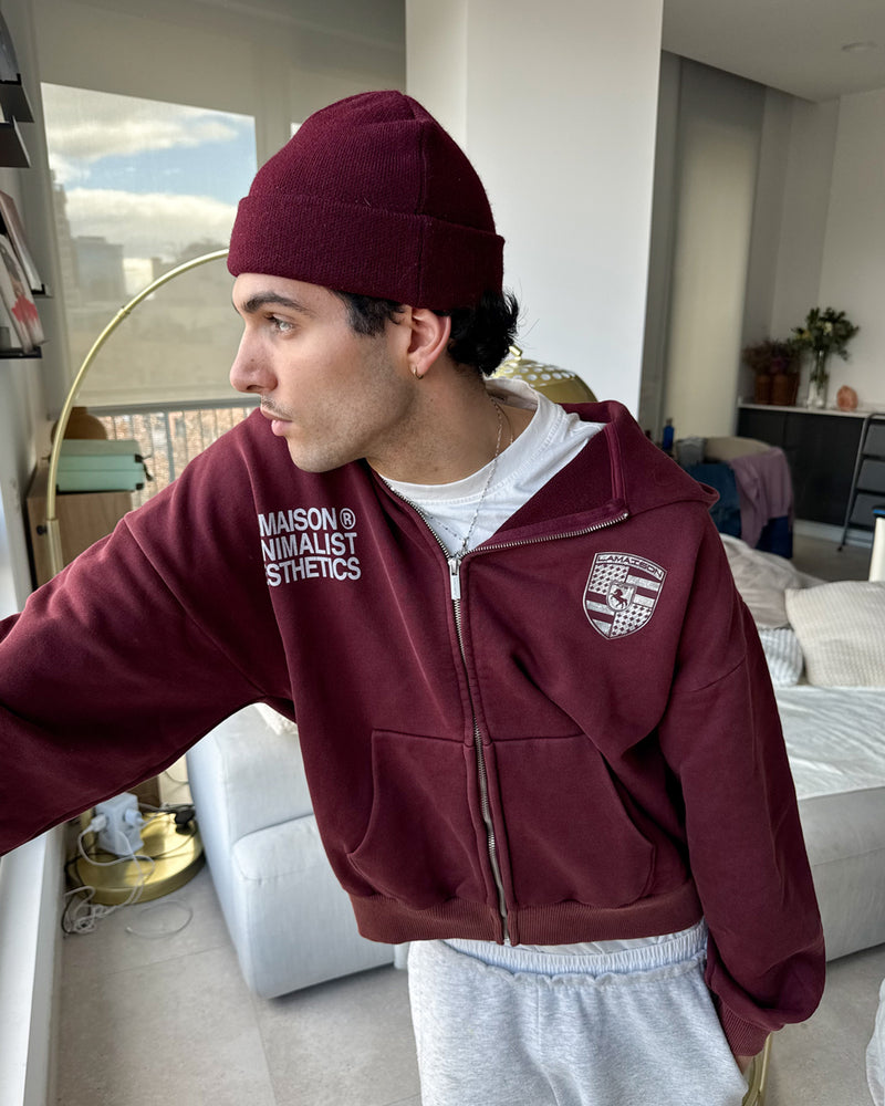 911 BURGUNDY ZIPPED HOODIE