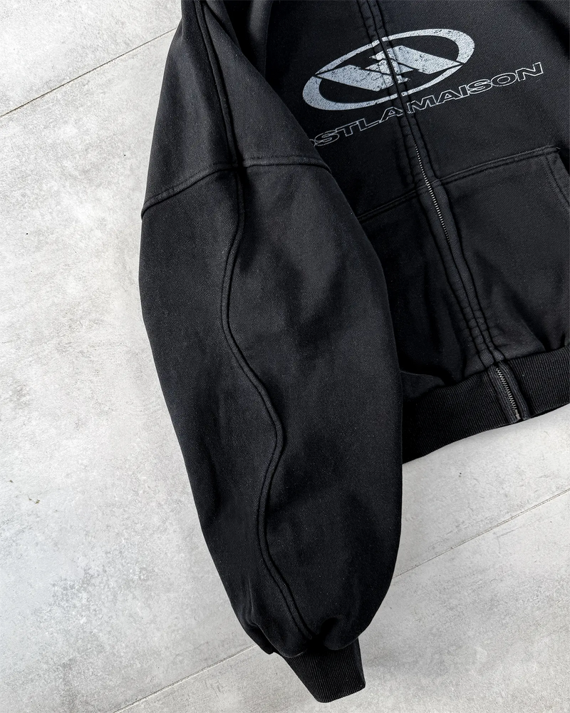 WAVY ARMS ZIPPED HOODIE BLACK