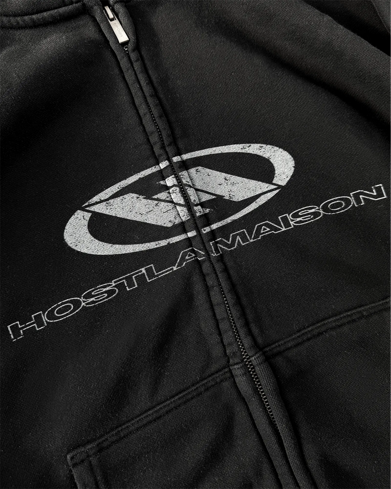 WAVY ARMS ZIPPED HOODIE BLACK