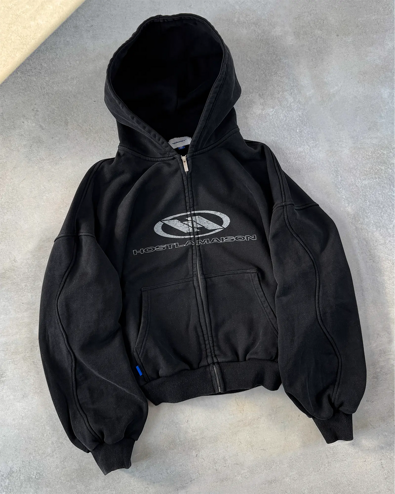 WAVY ARMS ZIPPED HOODIE BLACK