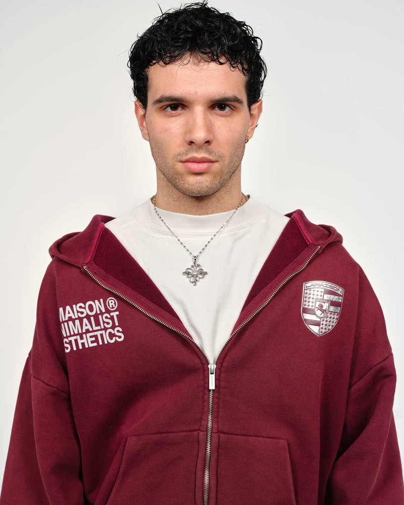 911 BURGUNDY ZIPPED HOODIE