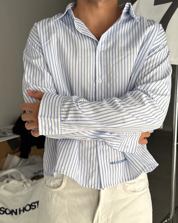 BLUE STRIPED SEAMED SHIRT
