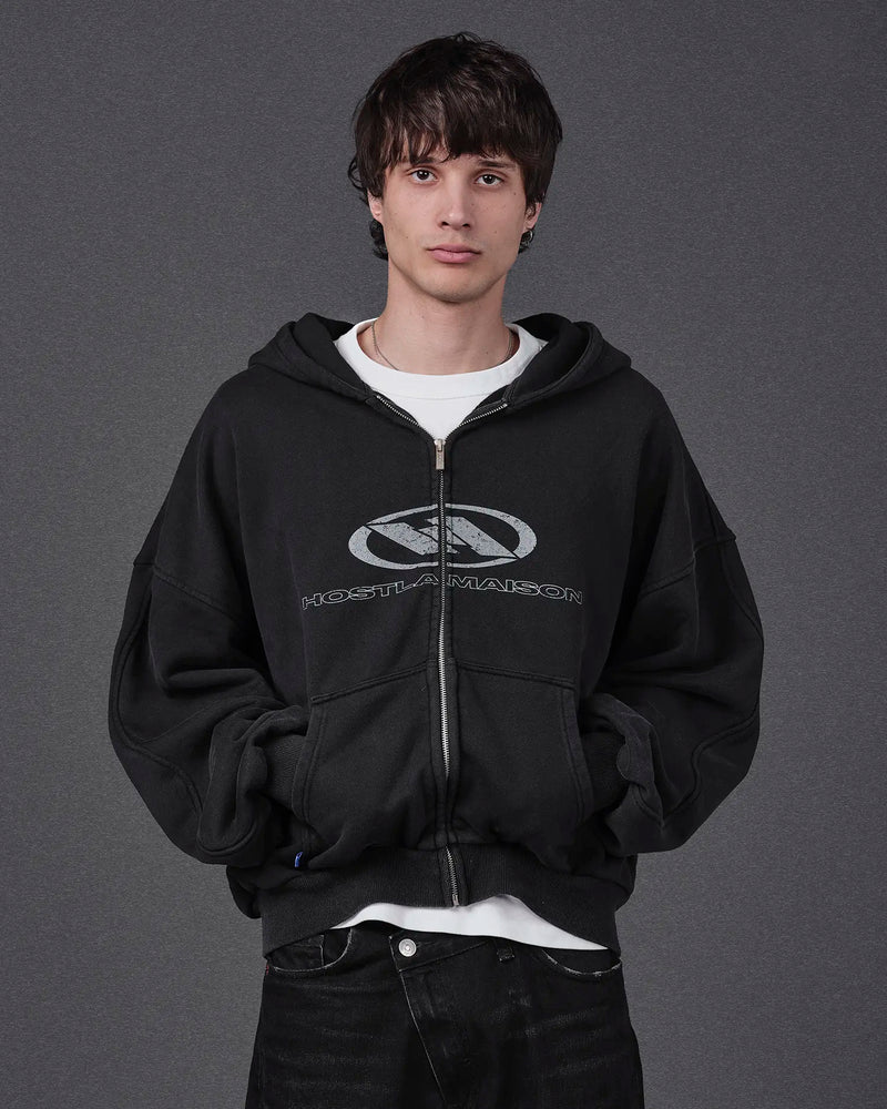 WAVY ARMS ZIPPED HOODIE BLACK