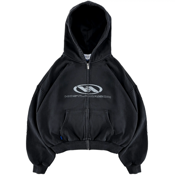 WAVY ARMS ZIPPED HOODIE BLACK